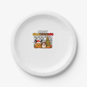 HalloThanksMas Funny Cute Halloween Thanksgiving C Paper Plate