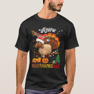 Hallothanksmas Funny Santa Turkey Pumpkin Sheep Fa T-Shirt