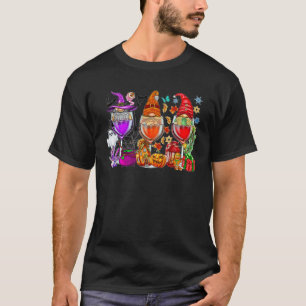 Hallothanksmas Gnome Dwarf Wine Glass Christmas  T-Shirt