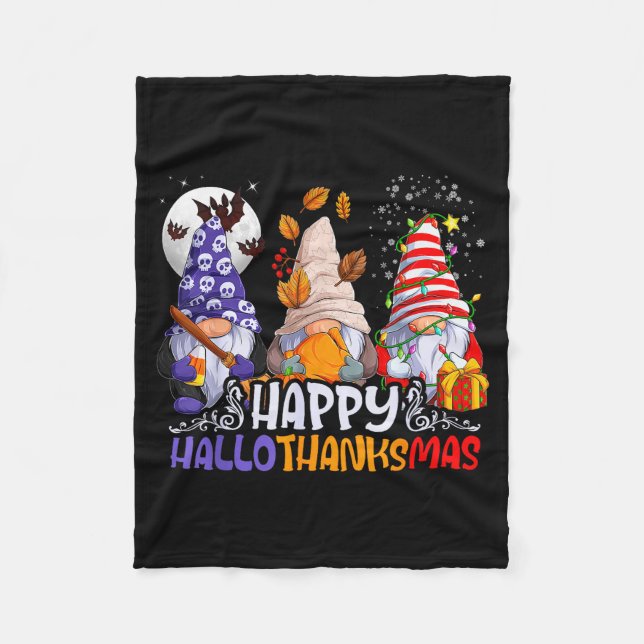 Hallothanksmas Gnomes Halloween Thanksgiving Chris Fleece Blanket (Front)