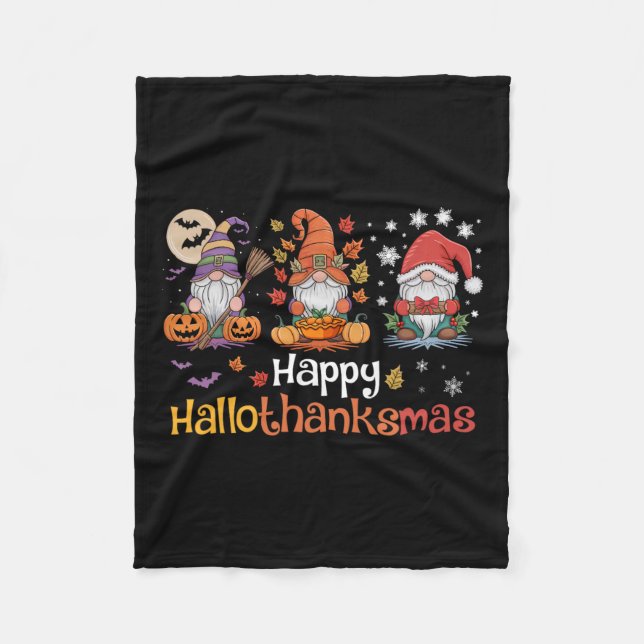 Hallothanksmas Gnomes Halloween Thanksgiving Chris Fleece Blanket (Front)