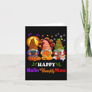 Hallothanksmas Gnomes Halloween Thanksgiving Merry Card