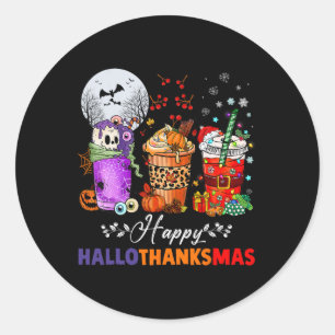 Hallothanksmas Gnomes Halloween Thanksgiving Merry Classic Round Sticker