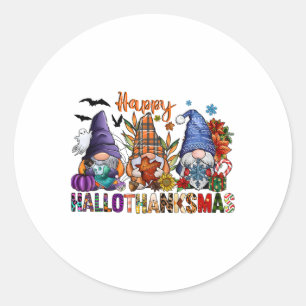 Hallothanksmas Gnomes Halloween Thanksgiving Merry Classic Round Sticker