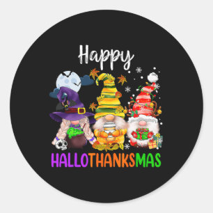 Hallothanksmas Gnomes Halloween Thanksgiving Merry Classic Round Sticker