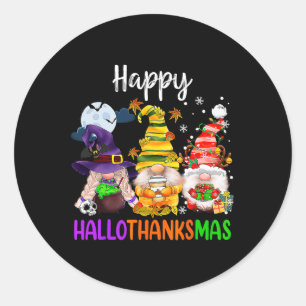 Hallothanksmas Gnomes Halloween Thanksgiving Merry Classic Round Sticker
