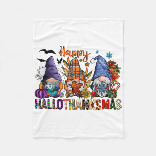 Hallothanksmas Gnomes Halloween Thanksgiving Merry Fleece Blanket