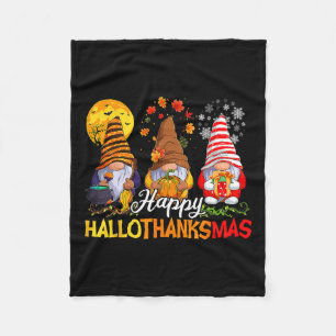 Hallothanksmas Gnomes Halloween Thanksgiving Merry Fleece Blanket