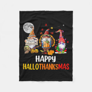 Hallothanksmas Gnomes Halloween Thanksgiving Merry Fleece Blanket
