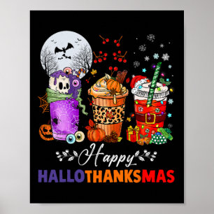 Hallothanksmas Gnomes Halloween Thanksgiving Merry Poster