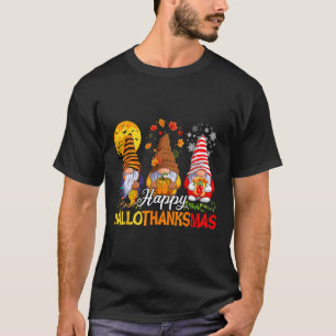 Hallothanksmas Gnomes Halloween Thanksgiving Merry T-Shirt