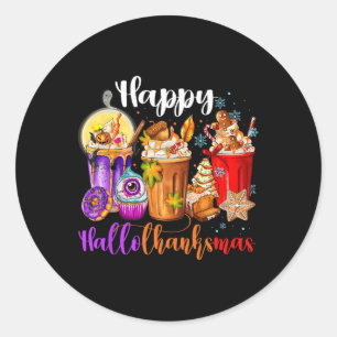 Hallothanksmas Halloween Thanksgiving Christmas Classic Round Sticker
