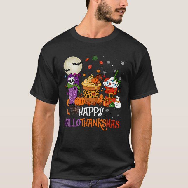 Hallothanksmas Halloween Thanksgiving Christmas Co T-Shirt (Front)