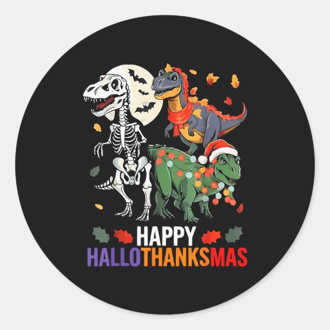Hallothanksmas Halloween Thanksgiving Christmas Di Classic Round Sticker (Front)