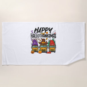 HalloThanksMas Halloween Thanksgiving Christmas Sc Beach Towel