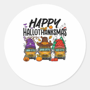 HalloThanksMas Halloween Thanksgiving Christmas Sc Classic Round Sticker
