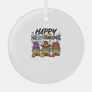 HalloThanksMas Halloween Thanksgiving Christmas Sc Glass Tree Decoration