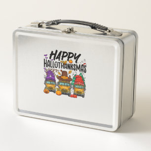 HalloThanksMas Halloween Thanksgiving Christmas Sc Metal Lunch Box