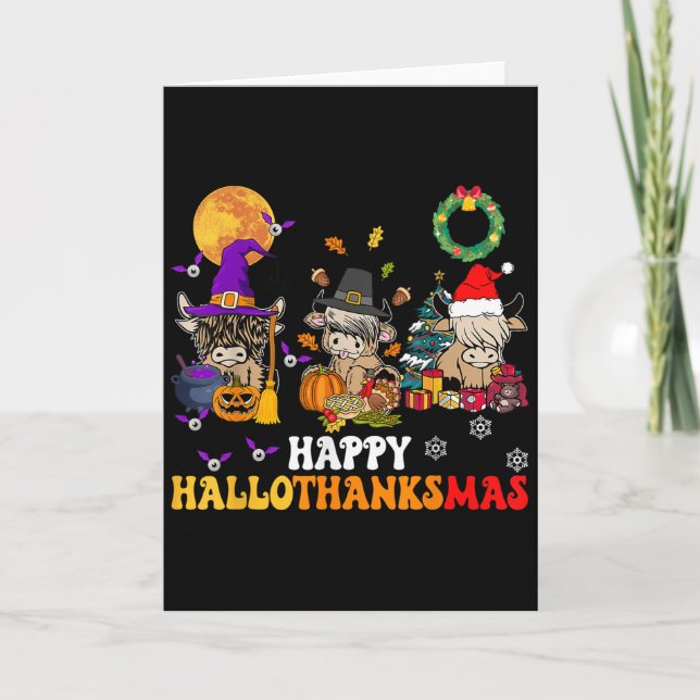 Hallothanksmas Highland Cow Halloween Christmas Th Card (Front)