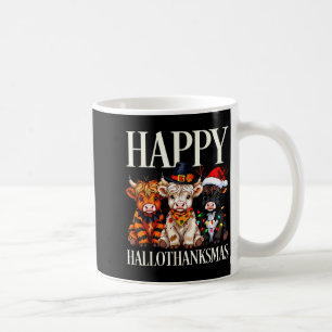 Hallothanksmas Highland Cow Halloween Thanksgiving Coffee Mug