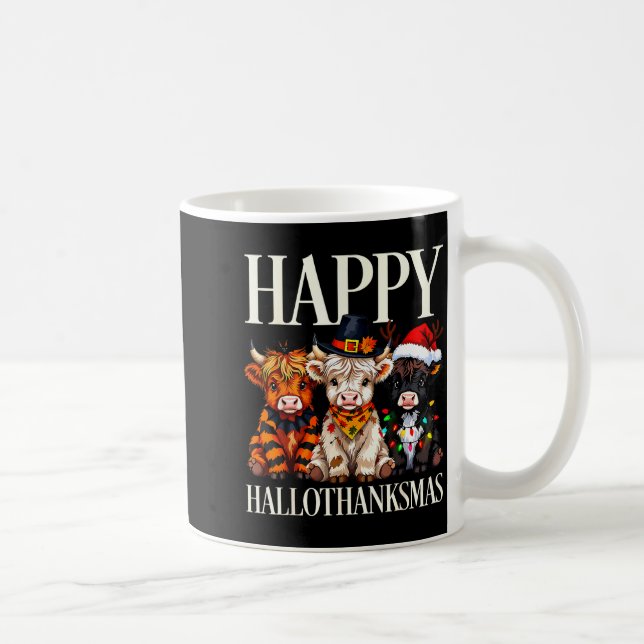 Hallothanksmas Highland Cow Halloween Thanksgiving Coffee Mug (Right)