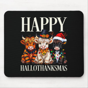 Hallothanksmas Highland Cow Halloween Thanksgiving Mouse Pad