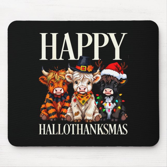 Hallothanksmas Highland Cow Halloween Thanksgiving Mouse Pad (Front)
