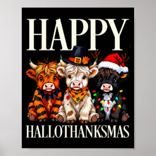Hallothanksmas Highland Cow Halloween Thanksgiving Poster