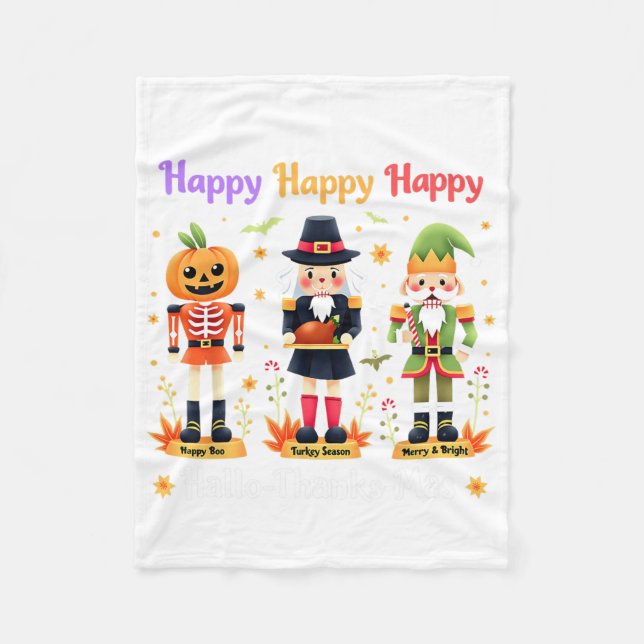 Hallothanksmas Nutcracker Squad Holiday Christmas  Fleece Blanket (Front)