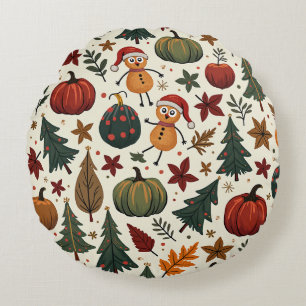 hallothanksmas round cushion