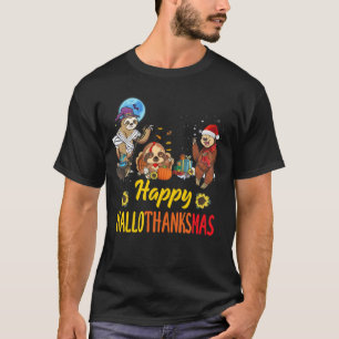 Hallothanksmas Santa Sloth Halloween Thanksgiving T-Shirt