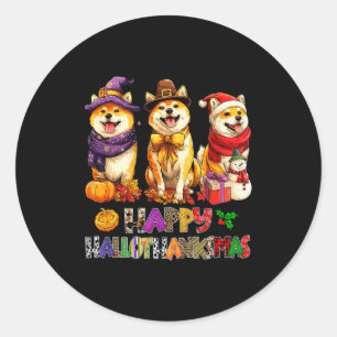 Hallothanksmas Shiba Dogs Halloween Christmas Pump Classic Round Sticker