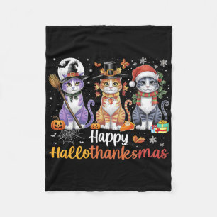 Hallothanksmas Shirt Cats Halloween Thanksgiving C Fleece Blanket