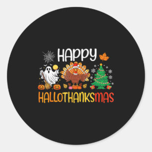 Hallothanksmas Shirt Funny Halloween Thanksgiving Classic Round Sticker