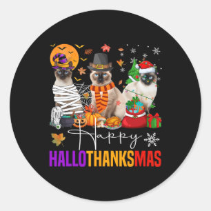 Hallothanksmas Siamese Cat Halloween Thanksgiving Classic Round Sticker