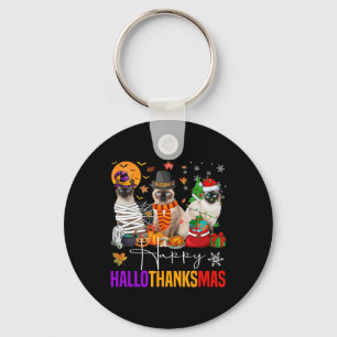 Hallothanksmas Siamese Cat Halloween Thanksgiving  Key Ring