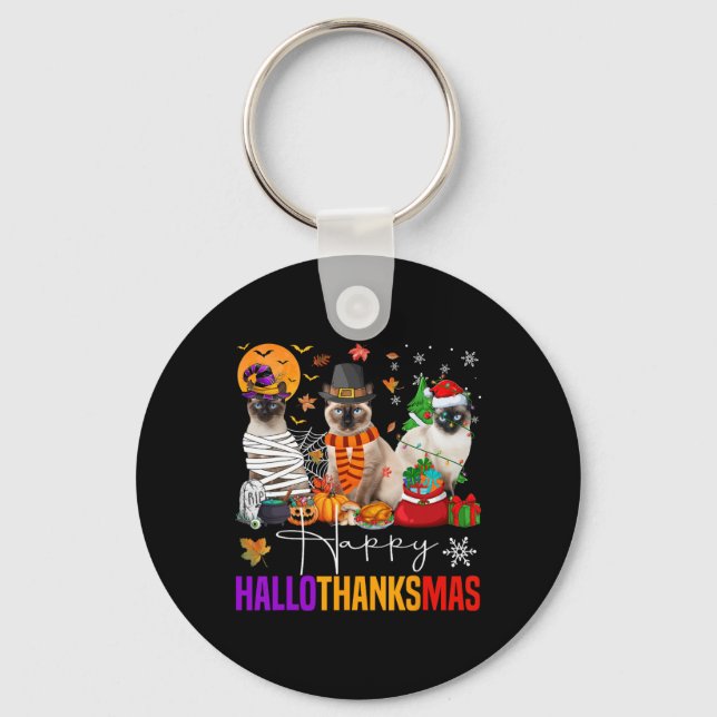 Hallothanksmas Siamese Cat Halloween Thanksgiving  Key Ring (Front)