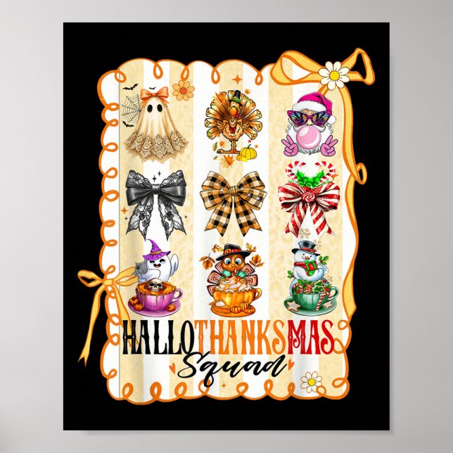 Hallothanksmas Squad Coquette Bow Halloween Thanks Poster (Front)
