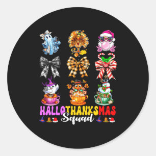 Hallothanksmas Squad Funny Halloween Thanksgiving Classic Round Sticker