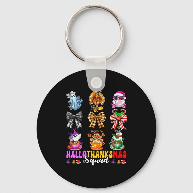 Hallothanksmas Squad Funny Halloween Thanksgiving  Key Ring (Front)