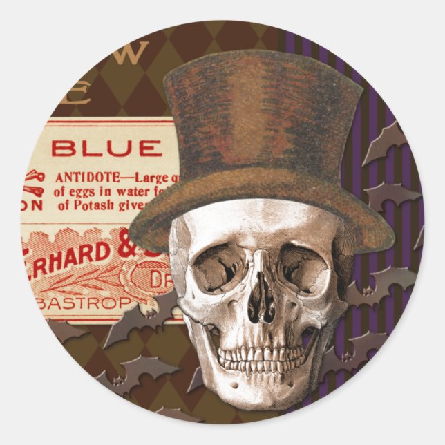 Hallow Eve Halloween Skull Classic Round Sticker (Front)
