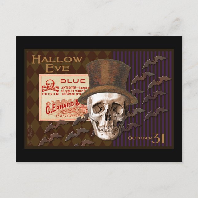 Hallow Eve Halloween Skull Postcard (Front)
