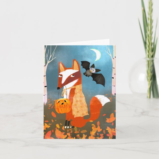 Hallow Fox and Bat Friends BLANK Greeting Card (Front)