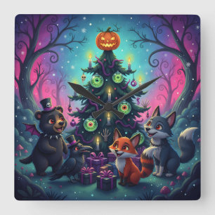 Hallow Xmas Tree Scene Square Wall Clock