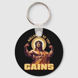 Hallowed Be Thy Gains Funny Gym Jesus Bodybuilding Key Ring