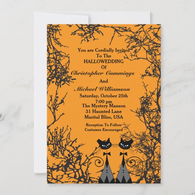 Hallowedding Cats Wedding Invitation (2M) (Front)