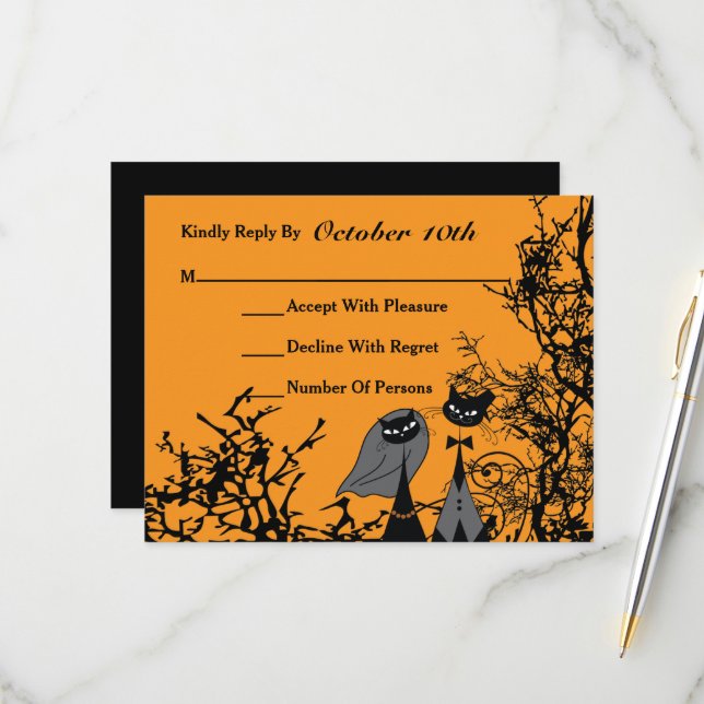 Hallowedding Cats Wedding RSVP Card Custom (Front/Back In Situ)