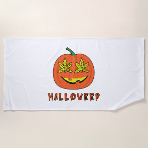 Halloweed Funny Hippie Pumpkin Halloween Beach Towel