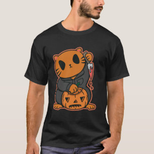 halloweeen cat pumkin knife T-Shirt