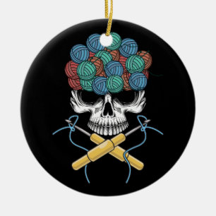 Halloweeen Skull Crochet Lover Yarn Funny Skeleton Ceramic Ornament